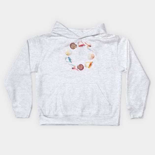 Hand drawn illustrations round frame of seashells. Kids Hoodie by MariDein